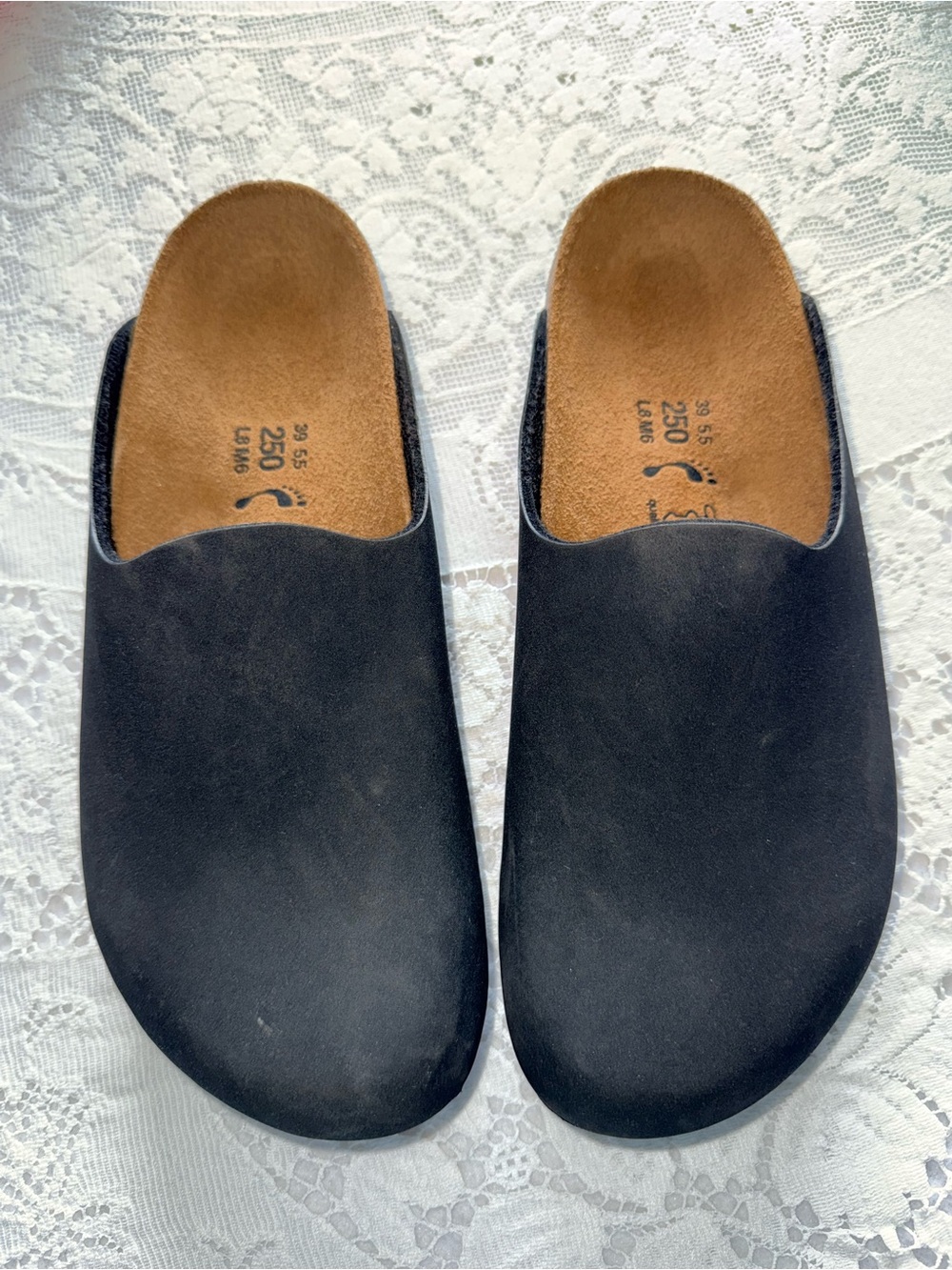 Birki’s Birkenstock Black Leather Clogs EU 39 US 8 L8 M6 Slip On Shoes - Picture 2 of 12